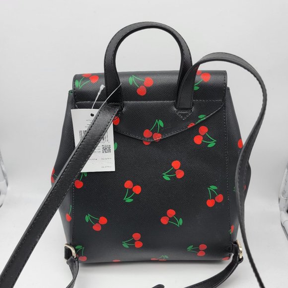 Kate Spade Lizzie Tossed Cherry Printed Medium Flap Backpack K6390 Black Multi main image 7